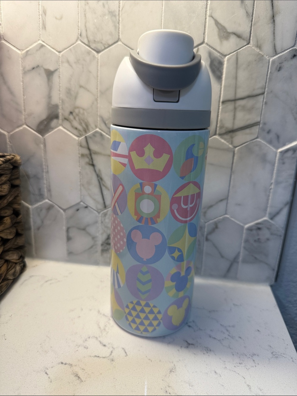 Disney Inspired Pattern Stainless Bottle - Mint with Multicolor Icon